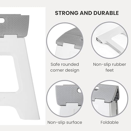 Image of Vigar Compact Foldable Step Stool for Adults 16-Inch Gray | Lightweight, Non-Slip Folding Design, Supports up to 330 Pound, Compact Profile, Gray Finish