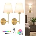 NIORSUN 14.5 inch Battery Operated Wall Sconce Set of 2,Gold Rechargeable Wall Lights with 5200mAh Dimmable Detachable Bulbs and Remote,9 Colors Wireless Sconces for Bedroom Living Room Hallway Decor