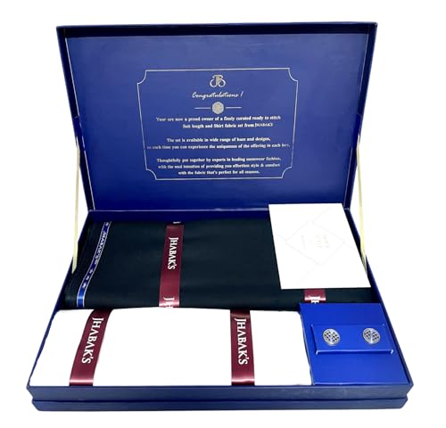 Image of JHABAK'S Men's 100% Pure Cotton Unstitched 1.7 Meters Shirt Piece - 3.25 Meters Suit Fabric Set with Cufflinks (Multicolour, All Weather Fabric, Attractive Box)