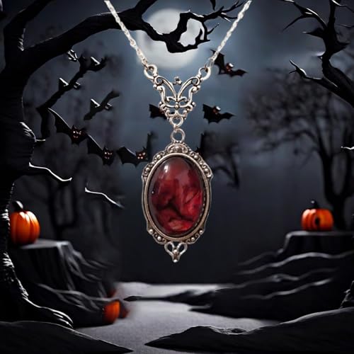 Gothic Vampire Necklace Vintage Stardust Crystal Cameo Pendant Necklace Punk Style Vampire Pendant Oval Necklace Satanic Demon Red Pendant Necklace Jewelry3