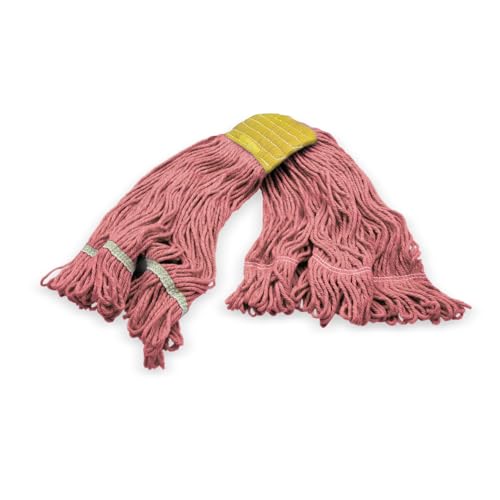 Image of SPARTA Flo-Pac Cotton Mop Head, Loop-Ended, Wide Band with 5 inch Yellow Band for Organized Cleaning, Small, Red (Pack of 3)
