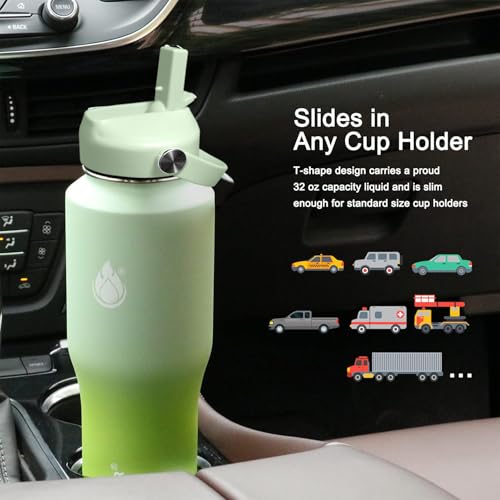 Image of SENDESTAR 32oz Water Bottle Wide Mouth Stainless Steel Vacuum Insulated Double Wall with 2 Straw Lids Fit in Any Car Cup Holder