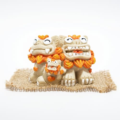 シーサー 置物 ファミリー 沖縄伝統 家族愛 幸せ インテリア 玄関飾り プレゼント (イエロー,オレンジ)