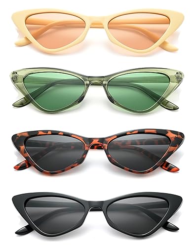 Unning 4 Stück Cateye Sonnenbrille Damen Vintage Retro Cat Eye Sonnenbrillen Set Lustig Katzenauge Brille