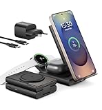 SURITCH 3 in 1 Tragbares Ladestation kompatibel mit Samsung, 15W Klappbarer Induktive Ladegerät für Galaxy S25 S24 S23 S22 S21 Z, Galaxy Watch 7/6/5/4/3, Galaxy Buds,Schwarz(Euro stecker)