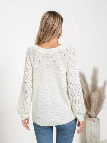 Image of Libsorge Womens Cute Crochet Knit Hollow Out Sweater Fall 2024 Lightweight Ribbed Crewneck Long Sleeve Pullover Top