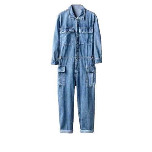Overol de mezclilla suelto estilo retro mameluco de solapa para primavera