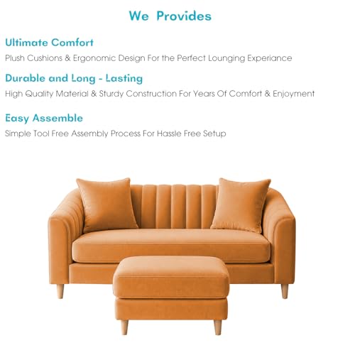 Image of Doraldo 2 Seater Sofa Set with Ottoman for Living Room (Orange) Premium Fabric Sofa