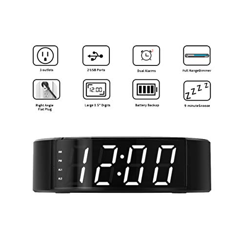image for ELMWAY Dual Alarm Clock, Digital Alarm Clock, USB Charging Ports and A