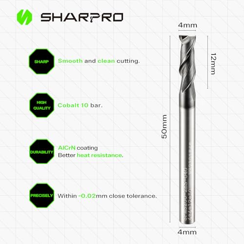 Image of 4MM End Mills 4MM Shank, 2 Flute Carbide Square Endmill with AlCrN Coated, Upcut Spiral CNC Router Bits for Alloy Steel, Metal and Stainless Steel