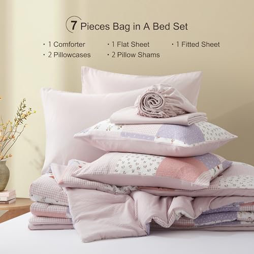 Oli Anderson Queen Comforter Set, 7 Pieces Bed in a Bag, Misty Pink - image 6
