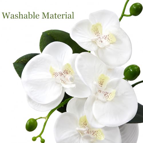 Image of CURATED CART Artifical Orchid Flower Pot, White Flower with Vase, Ideal for Home Decor, Office Decor, Gifting, 4 Flower Heads, Size 36 x 9cm