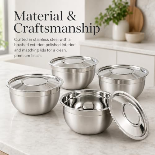 Image of Kraft Stainless Steel Serving Bowl Set of 4 with Lids - 1.5 L Each