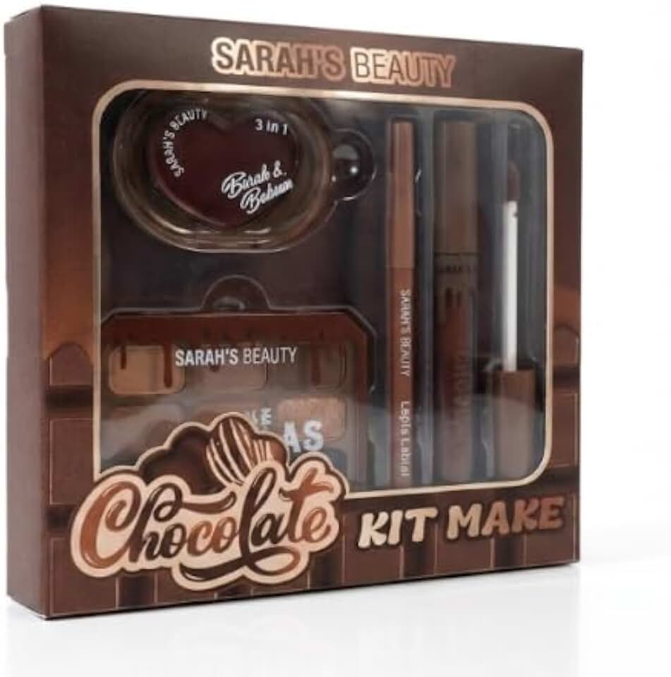 Kit Maquiagem Chocolate Make 2: Multifuncional Sombra + Gloss + Lápis de Boca Marrom + Blush e Batom 2 em 1 Tons Marrom Chocolate Sombra