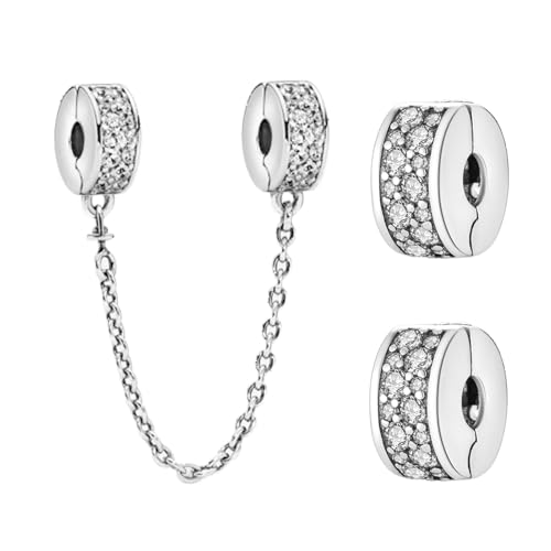 Annmors 925 Sterling Silver Safety Chain & Clips Charms fit