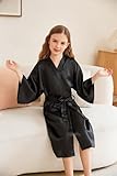 CuteOn Girls Robe Kimono Satin Silk Girl Bathrobe Dressing Gown Black Size 11-14Years - (Height 145-160cm) - Image 6