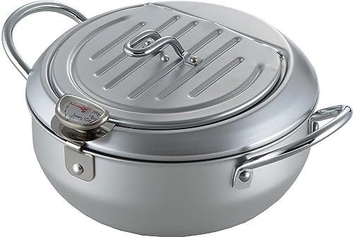 Image of Japanese Tempura Fryer Pot with Lid and Thermometer, Induction Heat Compatible, Made in Japan, 20cm, 1 Pack