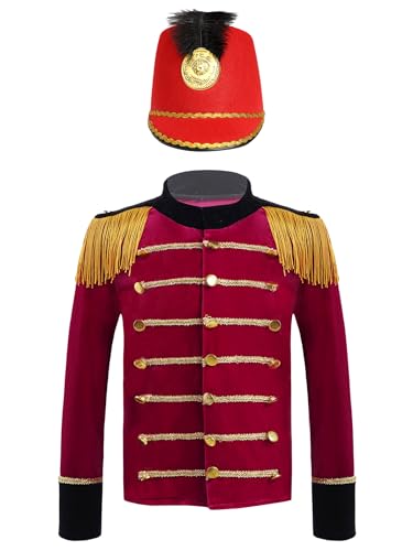 Hedmy Kids Boys Marching Band Drum Major Uniforms Long Sleeve Tassel Honor Guard Tuxedo Jacket with Hat