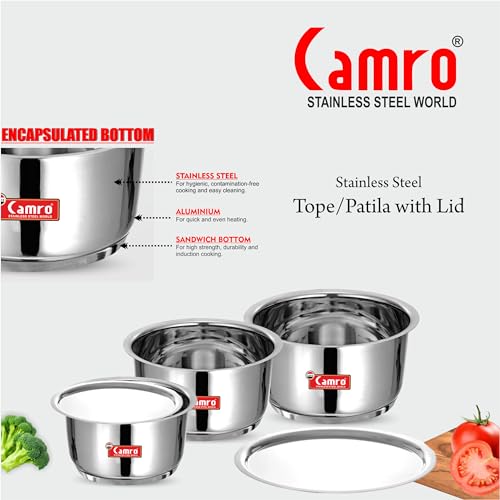 Image of Camro Induction Bottom Tope with Lid (10 No, 1 Liters) | (Encapsulated Bottom) Container /Tope /Patila /Bhagona /Cookware | Gas Stove Compatible | 15+Years of Innovation and Quality