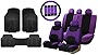 FH Group Light & Breezy Cloth Full Set Car Seat Covers (Purple/Black) Combo Set: Steering Wheel Cover, Seat Belt Pads and Black Vinyl Floor Mats – Universal Fit for Cars Trucks & SUVs