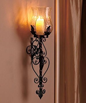 Metal Metal Hurricane Wall Sconce Antique Vintage Scroll Candle Votive Holder Decor for The Wall Black