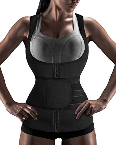 Dretasy Women Underbust Waist Trainer Corset Neoprene Workout Belly Cincher Trimmer Sauna Sweat Vest Belt with Hooks for Weight Loss (Black Sauna Sweat Vest, L)