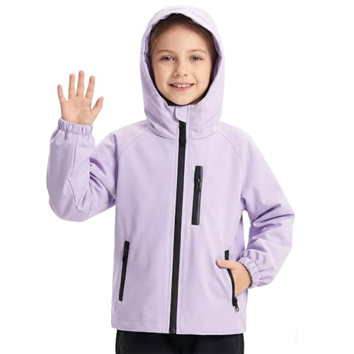 Domueay Mädchen Wasserdicht Jacken Leichte Atmungsaktiv Jacke Kinder Regenjacke Frühling Herbst Übergangsjacke mit Reflexionsstreifen Winddicht Mantel Outdoorjacke 7-8 Jahre, Lila