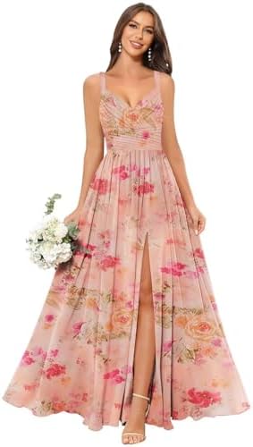 homdor Women's Chiffon Bridesmaid Dresses Long Spaghetti Straps V...