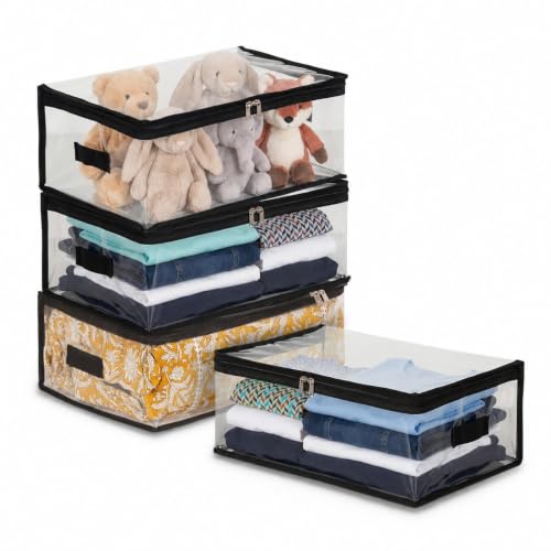 Image of Transparent Storage Bags for Clothes, Saree Cover Organizer, Waterproof PVC Storage Bag, Wardrobe Clothes Organizer for Small Blankets, Bedsheets, Toys & Documents (Pack of 4)