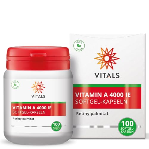 Vitals - Vitamin A 4000 I.E. 100 Softgel-Kapseln. Hochdosiertes Vitamin A in Form von Retinylpalmitat.