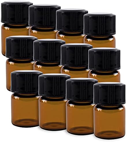 Super Z Outlet 1ml (1/4 dram) Mini Amber Glass Vial Bottles with Orifice Reducer and Cap for Essential Oils, Colognes & Perfumes (12 Pack)