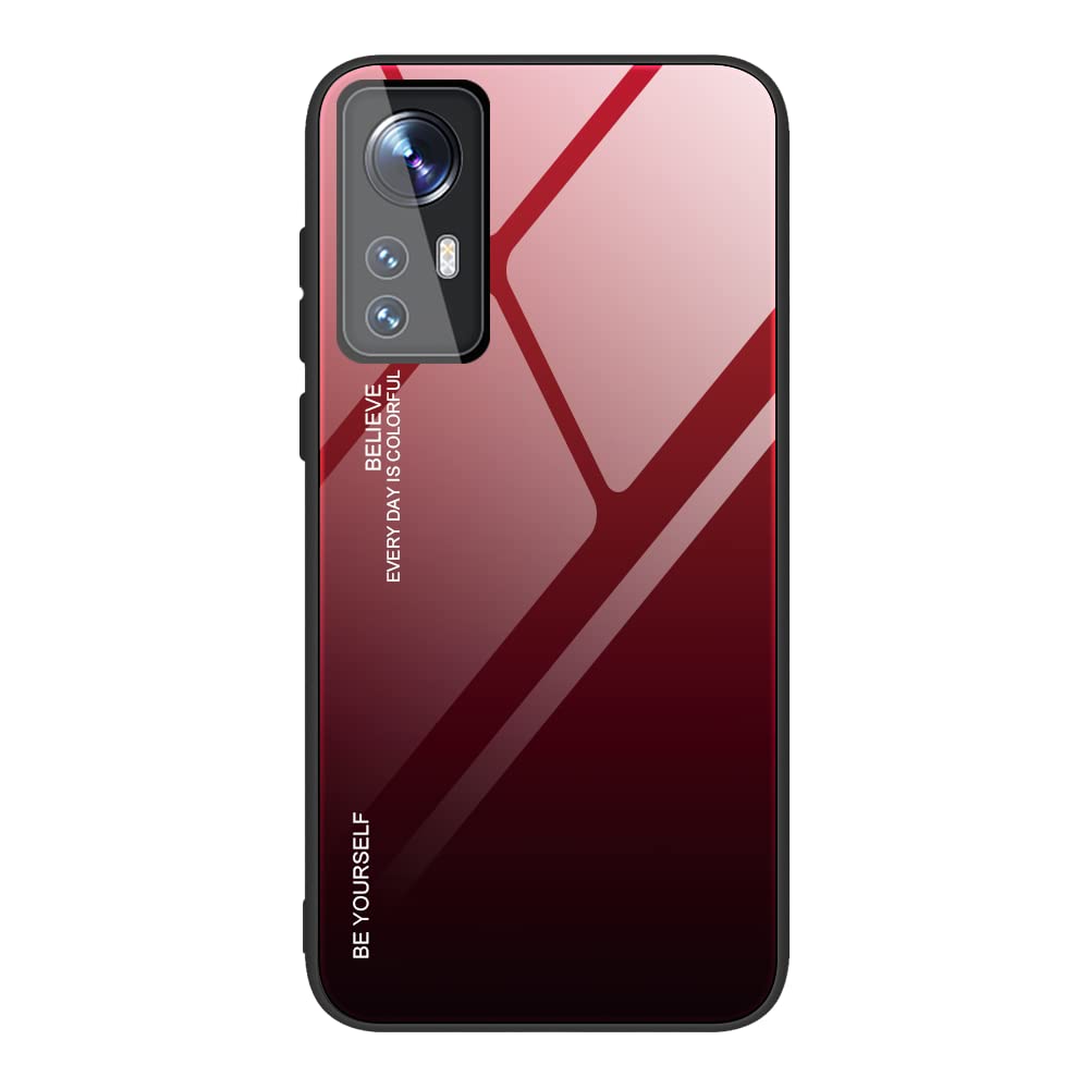 JIAFEI Custodia Cover per Xiaomi Mi 12T / Redmi K50 Ultra, Custodia in Vetro Temperato a Colori Sfumati + Protettivo TPU Case Cover, 5