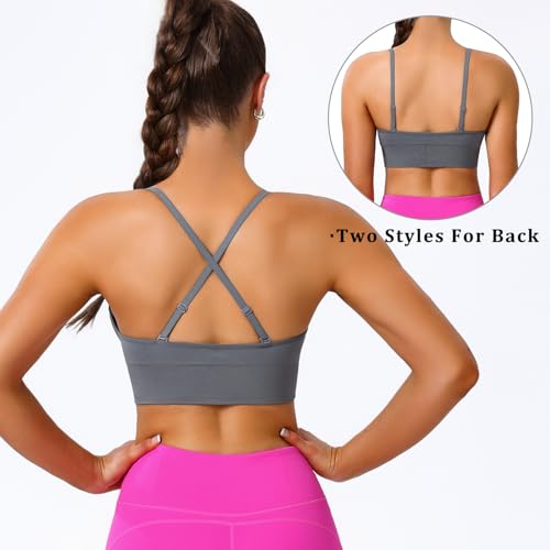 Image of BLUELILY Adjustable Deep V Neck Bras 3 /5 Pack Sports Bras for Women Padded Seamless Spaghetti Strap Criss Cross Yoga Bras