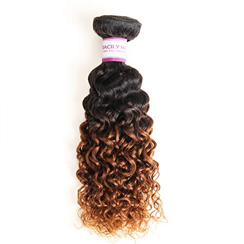 RACILY 1B/#30 Ombre Brazilian Kinky Curly Hair 1 Bundle, 100% Unprocessed Virgin Human Hair Extensions, 2 Tone Dark Brown Remy Weaves 100g (10")