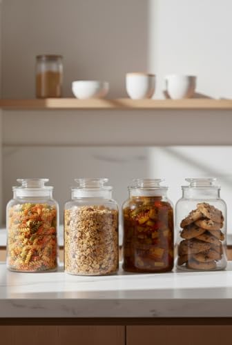 Image of 1500 Ml Glass Canister Set For Kitchen Airtight Lid And Chalkboard Labels Cookie And Candy Jars, Storage Containers Pack Of (4),Clear