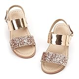 Felix & Flora Girls Glitter Pink Sandals - Toddler Girl Dress Shoes Size 8 for Summer Party Wedding School Flats
