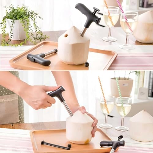 Image of Solitude Stainless Steel Coconut Opener | Effortless Quick & Clean Coconut Water Extraction | Coconut Driller with Non-Slip L-Grip Handle | Convenient for Home, Kitchen, and Travel