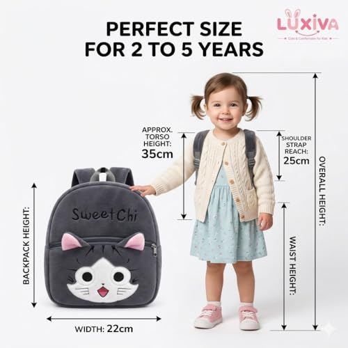Image of Cartoon Plush Kids School Bag 2-6 Years | Soft Toy Backpack for Boys & Girls | Toddler Nursery Preschool Bag | Lightweight Adjustable Straps