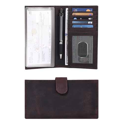 Image of Oak Leathers Checkbook Cover Slim Minimalist For Men with RFID Blocking Credit Card Holder Wallet (Mocha)