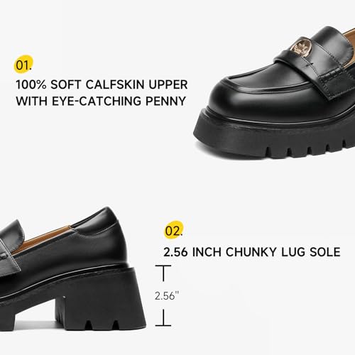 Image of BEAU TODAY Chunky Loafers Women Platform Penny Leather Lug Shoes