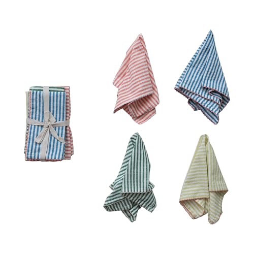 Servilletas de tela rayadas de algodón multicolor 4 piezas miniatura 1