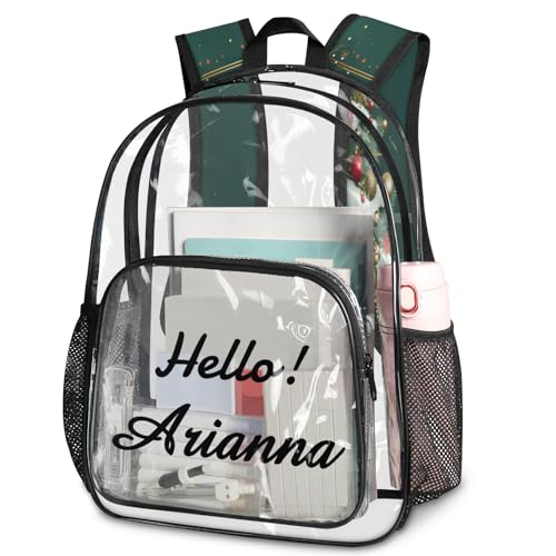 Merry Christmas Personalized Small Clear Backpack Heavy Duty for Stadium Approved Custom Merry Christmas Tree PVC Transparent Backpack with Name See Through Bag for Concerts