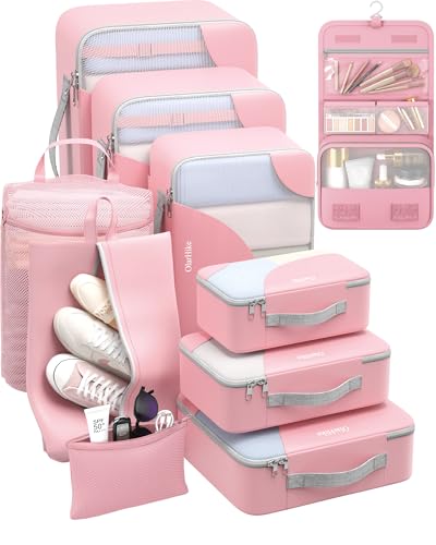 10 Set Packing Cubes for Travel, Gifts for Women Mom,Anti-Tearing Suitcase Organizer for Luggage with Shoe & Hanging Toiletry Bag,OlarHike Vacation Essentials & Accessories for Cruise Ship