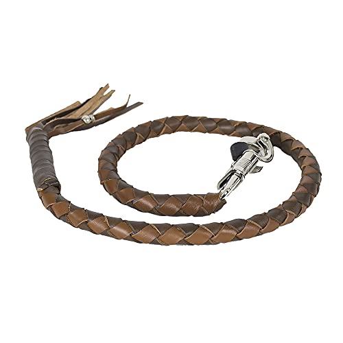 Dream Apparel 42" Leather Motorcycle Get Back Whip for Handlebar Fringed Biker Whip, Two Tone Brown