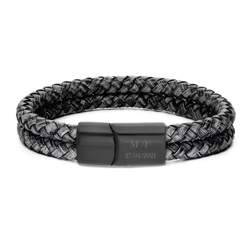 Bracelet homme en cuir tressé gris : idée cadeau Noël et Saint-Valentin