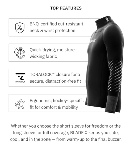 AYCANE Blade – Eishockey Base Layer Schwarz mit A6 Schnittschutz für Hals & Handgelenke, Langarm, Silikon Grip, BNQ (Männer, XL)