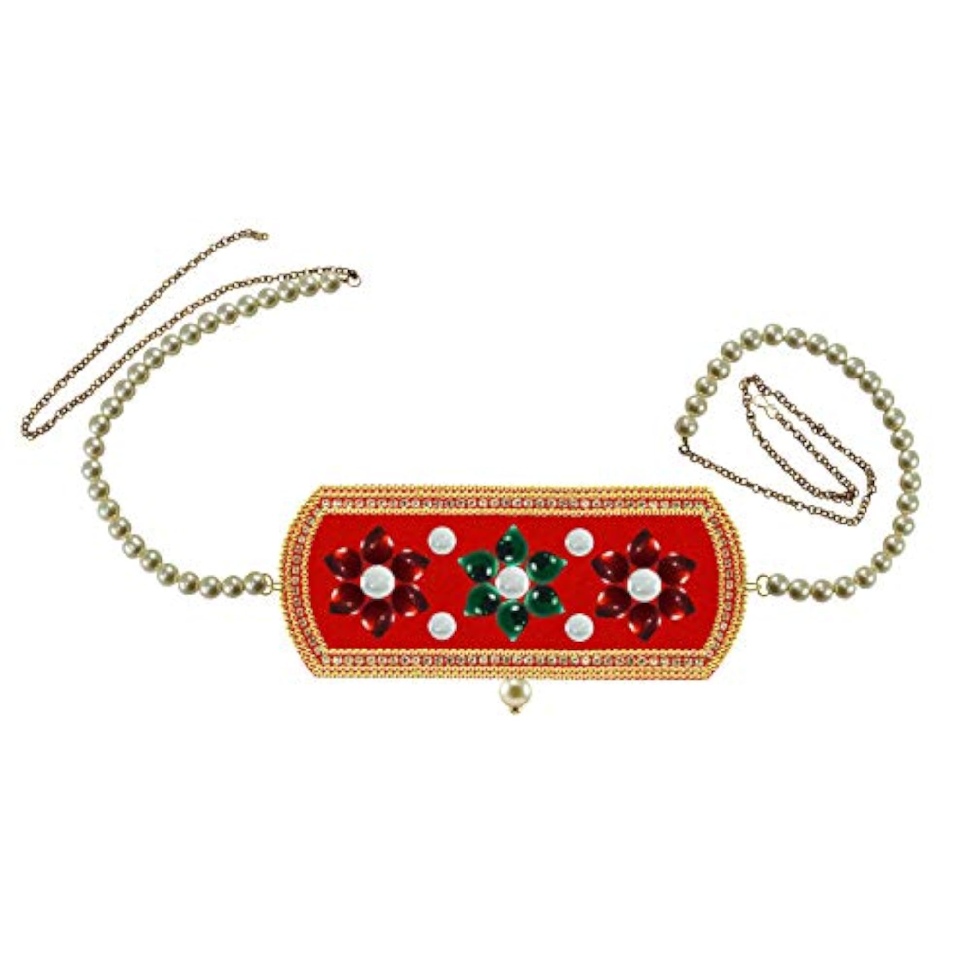 Women's Solid Brass Kunudun Stone Stud Platted Waist Belt, Multicolor