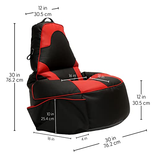 Factory Direct Partners 13928-Bkrd Softscape Floor Gaming Bean Bag Chair, Folding Back Video Game Seat With Pockets, Headphone Hanger & Handle; Filled With Shape-Retaining Foam Beads - Black/Red #TOP2