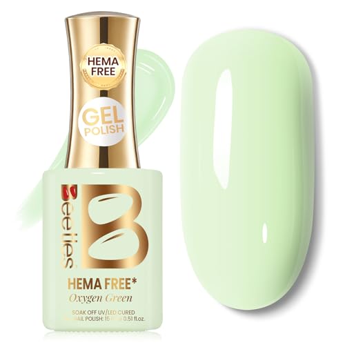 Beetles Green Gel Nail Polish - OxygenGreen 15ML Full Size, Hema Free Pastel Green Gel Polish,Soak Off UV LED Lamp Pastel Nails Art, Manicure Salon DIY Summer Nails