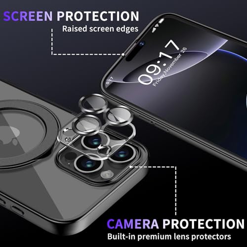 Image of Magnetic for iPhone 16 Pro Max Case with Invisible Stand[Compatible with MagSafe][Full Camera Lens Protector][Military Drop Protection] Shockproof Not Yellowing Clear Soft Slim for Women Men